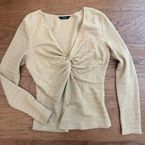 Elegant Tan Twist Front Blouse
